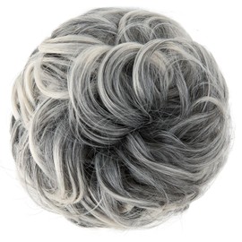 Lydell Messy Scrunchie Bun Voluminous Wavy Hairpiece Heat-resistant Synthetic Fiber 1B/171T60 Light Gray with Dark Root