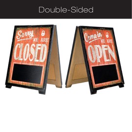 Excello Global Products A-Frame Open/Closed Sign w Chalkboard Rustic Easy to Mount Informative Business Store Restaurant Bar Double Sided Vintage Wooden Sign Decor 17x13 Inches