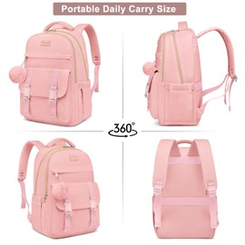 College Backpack School Bookbag for Women: 15.6 Inch Daypack for Student Large Back Pack Anti Theft Middle High School Bag Aesthetic Travel Laptop Backpacks Durable Book Bag for Teen Girls Pink