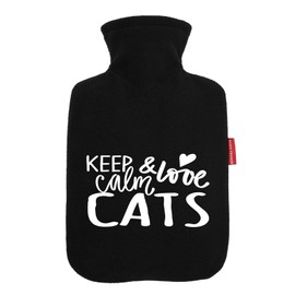 Huuraa Wärmflasche Keep Calm and Love Cats Geschenk 1,8 Liter Black Classic Veloursbezug Keep Calm and Präsent