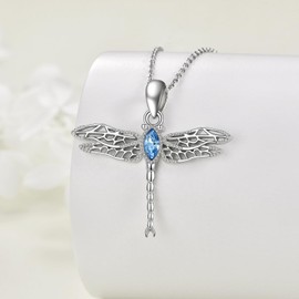 Hancock Sterling Silver Dragonfly Pendant Necklace for Women Mom Turquoise Moonstone Animal Jewelry Gifts (Cubic Zirconia)