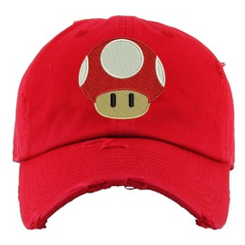 Vintage Mushroom Dad Hat Mario Gaming Embroidered Cap (Red)