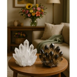 2pcs/set Natural Raw Clear Smoky Quartz Cluster Healing Reiki Home Decor Gifts