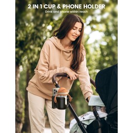 Lamicall Stroller Cup Holder with Phone Holder - Stable Anti-Slip Stroller Cup Holder Attachment for MaxiCosi, Evenflo, Doona, 360° Rotatable Stroller Accessories for Walker, Wheelchair, Bike, Scooter