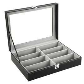 MYFULLY 8 Slot Eyeglass Sunglass Storage Box | PU Leather Multi Sunglasses Organizer for Women Men, Display Case