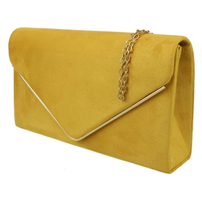 Girly Handbags Ladies Faux Suede Envelope Clutch Bag, mustard, Modern