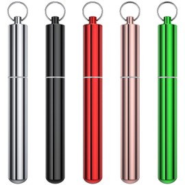 Aluminum Metal Storage Tube Container (5 Packs)，Urekt Cute Small Pill Box Case Waterproof Joint Holder Fit in Pocket Purse Portable for Travel and Outdoors