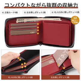 GS 24022 Men's Bi-Fold Wallet, Compact, Mini Wallet, Brand, Men's Folding, Popular, Small Wallet, Many Cards, Zip Around Zipper, Easy to Use, Box-Shaped Coin Purse, Gift, Boxed, Foldable, For Men,
