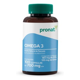 PRONAT | Omega 3, Suplemento Alimenticio, 100 cápsulas con Aceite Natural de Pescado, 180 mg de EPA y 120 mg de DHA