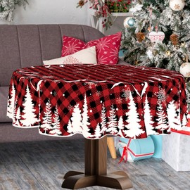 YOSTEV - Mantel de Navidad, 60 manteles redondos de Navidad con temática de bosque, a prueba de derrames, tela lavable, para el hogar, cocina, comedor, decoración de fiestas