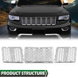 GRAND ORANGE Chrome Front Mesh Grille Honeycomb Insert Trim Compatible with Jeep Grand Cherokee 2014-2016