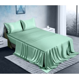 Manyshofu Satin Twin Sheets Set 3 Piece - Soft Silky Satin Sheets Set, Sage Green Satin Bed Sheets Cooling & Luxury Bedding Sheet Set(1 Satin Fitted Sheet, 1 Satin Flat Sheet, 1 Satin Pillow case)