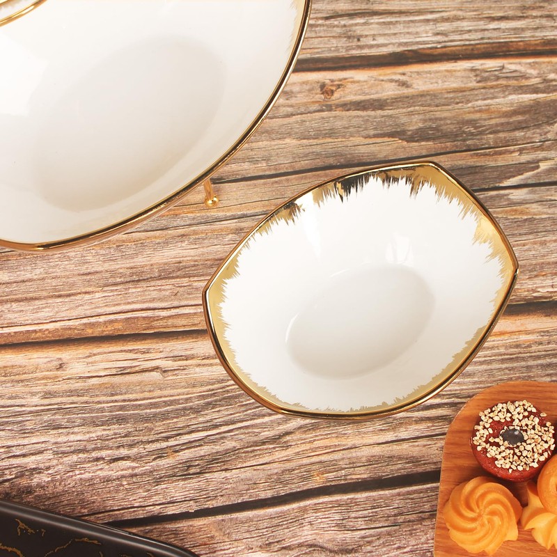 The LIUYWYHCF Three-Tier Ceramic Bowl Rack Features a Foldable Gold