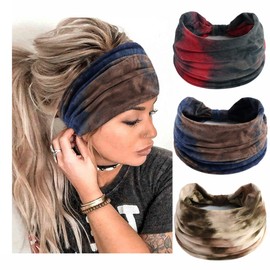 STGDAK Boho Wide Headbands For Women Fashion Stretch Hair Bands Tie Dye Knoted Head Bands Yoga Running Elastic Headband Stylish Wrap Headbands Hair Accessories Bands for Teen Girls 3 Pack