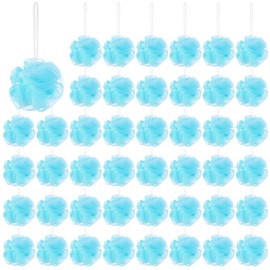 Suttmin 50 Esponjas de Baño Mini Esponja de Ducha de Lufa de 3 Pulgadas Puf de Bola de Ducha Exfoliante Esponja de Malla para Limpieza de Mujeres Niños Hombres (Azul)