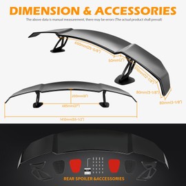 DREAMOTOR 57 Inch Universal Spoilers for Cars, Rear GT Wing Spoiler Compatible with Mazda MX-5 Miata Corvette C7 C8 Polaris Slingshot Ford Mustang M3 E90 Chevy Camaro SS Hyundai Genesis Toyota Honda