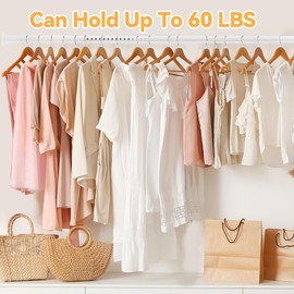 Closet Rods for Hanging Clothes, 1.3 Inch Diameter Heavy Duty Closet Rod 17-39 Inches Adjustable Clothes Hanging Rod White Closet Poles for Wardrobes, Bathroom, Windows