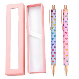 shioyoong 2 Pcs Retractable Ballpoint Pens, Black Ink Journaling Pens, 1.0 mm Click Medium Point Gift Pens Set with Gift Box for Women Girls Teacher Student Colleagues Gifts (Pink heart+Blue heart)