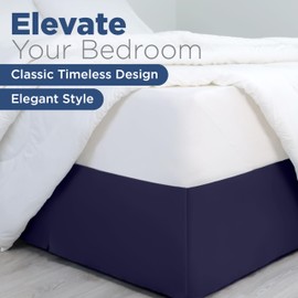 Martex King Size Inverted Pleat Bedskirt - 15” Drop - Pleated Bed Skirt - Hotel Luxury Style - Easy Care - Microfiber Bed Skirt – Navy