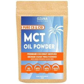 MCT Oil C8 & C10 Powder, Coconut Medium Chain Triglycerides for Sustained Clean Energy, Ketogenic Non Dairy Coffee Creamer, Suitable for Keto, Helps Boost Ketones | 50 Servings