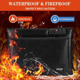 Fireproof Document Bag, Fireproof Money Bag with Lock and Zipper for Cash, FireproofBag Money Pouch, Fire Safe CashBag BankerBag, Notary Supplies (14.2"x10.2")