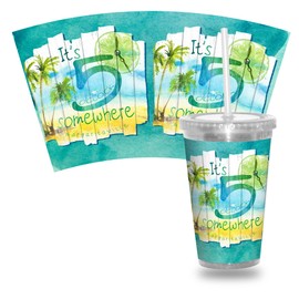 Rico Industries Margaritaville 5 O'Clock 16oz Clear Tumbler W/Straw - Team Colored Travel Tumbler for Margaritaville - Keeps Drinks Cold or Hot