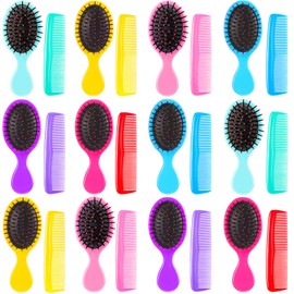 Nuogo 24 Piezas Set 12 Mini Cepillos para Cabello Húmedo 12 Peines de Plástico Coloridos Cepillo de Viaje para Cabello Cepillo de Cerdas Suaves para Desenredar Pelo Húmedo y Seco de Niños, 6 Colores