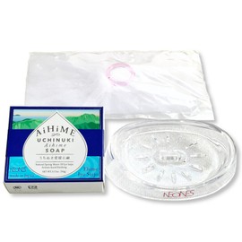 NEONES Additive-Free Uchinuki Ehime Soap, 3.2 oz (90 g), 1 Piece + Exclusive Dish & Foaming Net, Suitable for Sensitive Skin & Babies, Plenty of Beauty Ingredients, Amazing Moisturizing, Determined