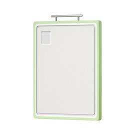 Autminia Double-Sided Cutting Board With Green Edge, Stainless Steel Cutting Board & Plastic Chopping Board for Fruit Meat, Juice Grooves Design Chopping Board, Dishwasher Safe(16.54"x11.34“)