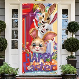 Happy Easter Door Cover Easter Bunny Front Proch Door Sign Banner Easter Decor Spring Easter Party Decorations and Supplies for Home