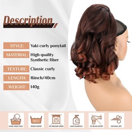 Allreetress Kinky Straight Ponytail, 16" Drawstring Ponytail with Curly Ends Synthetic Hairpiece for Women (T350)