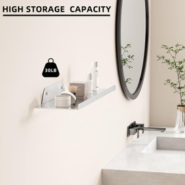 dancrul Floating Shelf for Wall, Off Center Metal Shelf for Decor, Modern Wall Shelf for Storage with Lip, Hanging Shelf for Living Room Bedroom Bathroom Kitchen Plants(Silver, 16")