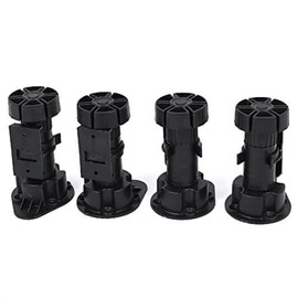 Merriway BH04375 (4 Pcs) Height Adjustable Cabinet Leg Set, Black Plastic - Pack of 4 Pieces, 14-19cm