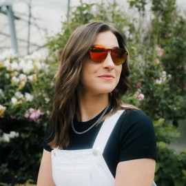 glozzi Women's Sunglasses Polarised UV400 Wood Round with Wooden Temple and Cork Glasses Case, Walnut Red