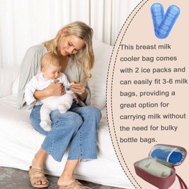 Insulated Breastmilk Cooler Bag with Ice Packs - Breastmilk Storage Organizer Bag for Breastfeeding Mom Work. Daycare, Travel (Pink)