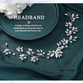 Gorais Crystal Bride Wedding Headband Silver Pearl Bridal Hair Vine Hair Accessories for Women and Girls