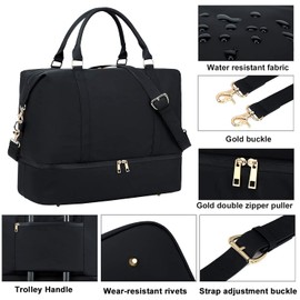 Travel Weekender Bag Womens Men Water Resistant Overnight Carry on Shoulder Duffel Beach Tote Bag (Black)