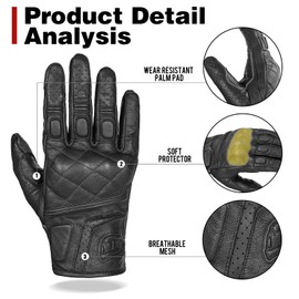 BORLENI Motorcycle Gloves Leather Men's Motorcycle Gloves Genuine Leather Goat Leather Mesh Soft Protector Touch Panel Compatible Spring Summer Autumn Black XXL