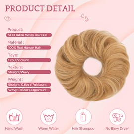 SEGOHAIR Messy Bun Hair Piece 100% Real Human Hair Wavy Chignon Updo Hair Bun with Elastic Scrunchie for Women & Girls- 1 PCSGolden Brown Mix Bleach Blonde
