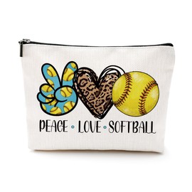 Softball Gifts Leopard Makeup Bag Softball Accessories Cosmetic Bag Softball Party Favor Softball Team Gifts for Women Girls Her Softball Lovers Coach Player Friend Niece Bestie Christmas Birthday