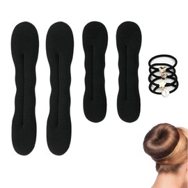 Hair Hairstyles Set, Bun Maker, Bun Cushion, 4 Pieces Hair Bun Maker, Upgraded Hair Holder, Sponge Clips, Hair Styling Doughnut Bun Bun Hair Twist Curler Donut Tools, with 4 Elastic Hair Bands
