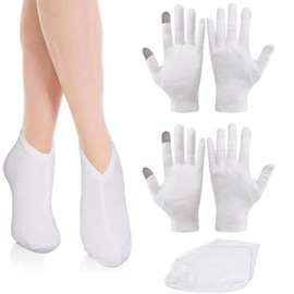 2 Pairs Moisturizing Gloves with 2 Pairs Spa Socks, Touch Screen Cotton Gloves and Soft Breathable Spa Socks for Repairing Dry Chapped Hands and Feet Skin Care, White