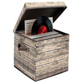 Livememory Vinyl Record Storage Box for 12" Single LPs, Album Holder with Lid, 13x13x13 Inch, Holds up to 75 Albums