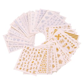Outanaya 32pcs DIY Nail Art Decals Bronzing Stickers for Manicure Decor Golden Silver Designs Easy to Use Portable Nail Stickers for Women