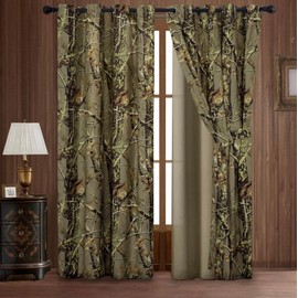 Chezmoi Collection Salem 4-Piece Cabin Lodge Forest Woods Grommet Window Curtain Set, 2 Panels (54" W x 84" L, Natural)