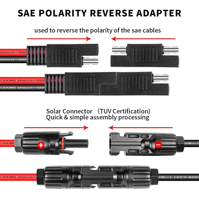 Ansoufien Solar Panel Connectors to SAE Adapter Cable 10FT, 10AWG
