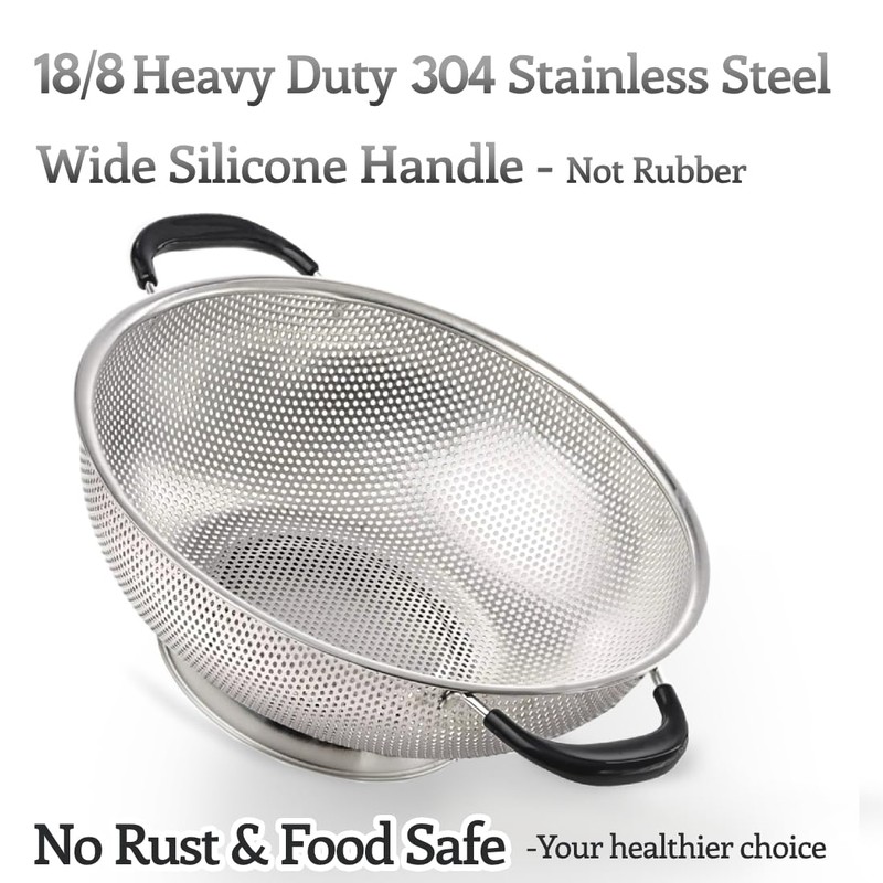 5 Qt Colander 18/8 Stainless Steel Colander Silicone Handle Easy