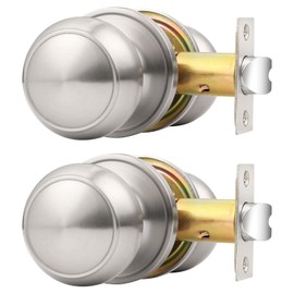 Probrico Door Knob Brushed Nickel Finish, 2 Pack Interior Door Handles with Round Rosette, Classic Colonial Knob Passage Function for Closet Hallway