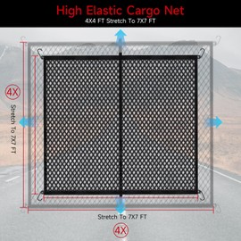 Ezfilet Highly Elastic Cargo Net - Double Layer Truck Bed Cargo Net for Pickup Trucks, Vans, and SUVs | 4x4 FT Stretches to 7x7 FT, Perfect for Daily Light Loads