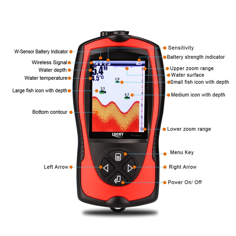 LUCKY FF1108-1CT Portable Fish Finder 100M/300FT Depth Fish Alarm Wired
